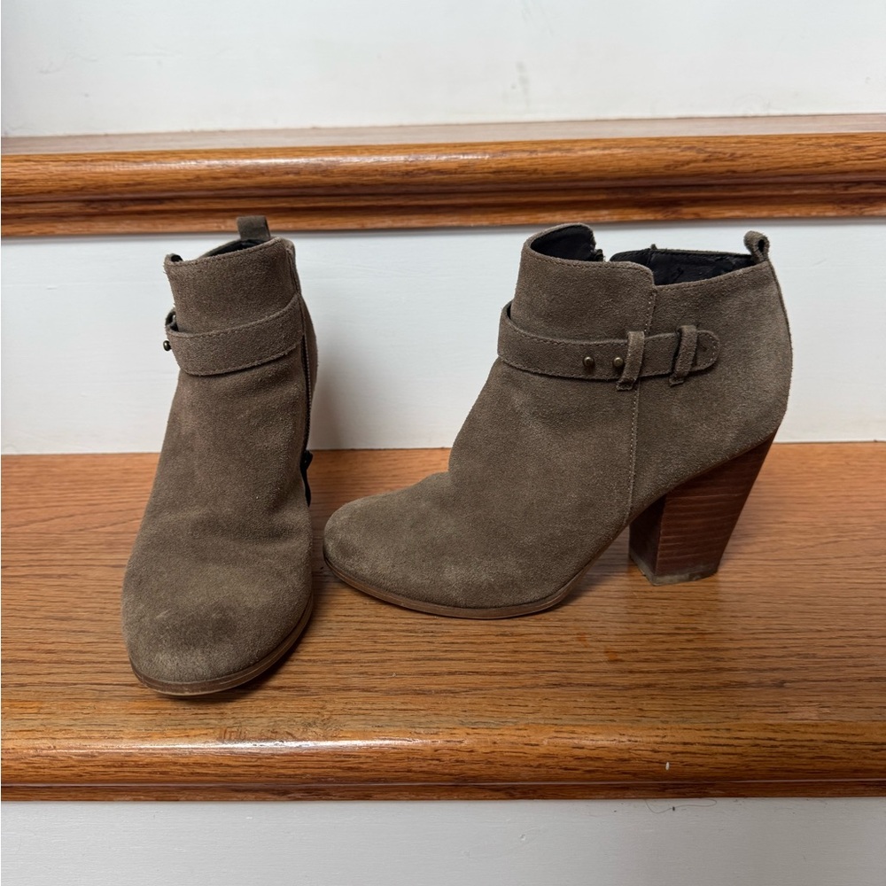 Women's Taupe Suede Ankle Booties with Block Heel